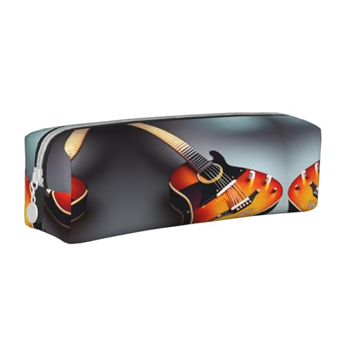 Federmäppchen aus Leder, mit Reißverschluss, dreidimensionales Federmäppchen mit großem Fassungsvermögen, langlebig, praktisch, tragbar, Violett, Musikgitarren-Druck, Einheitsgröße von PULaif