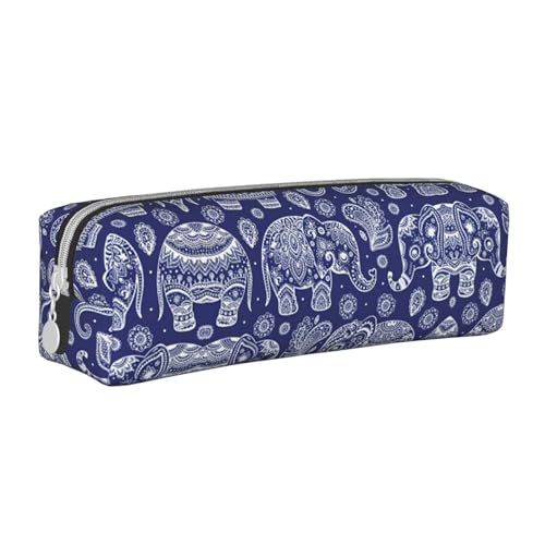 Federmäppchen aus Leder mit Blumen und Blättern, dreidimensionales Federmäppchen mit großem Fassungsvermögen, langlebig, praktisch, tragbar, Boho Elefant, Einheitsgröße von PULaif