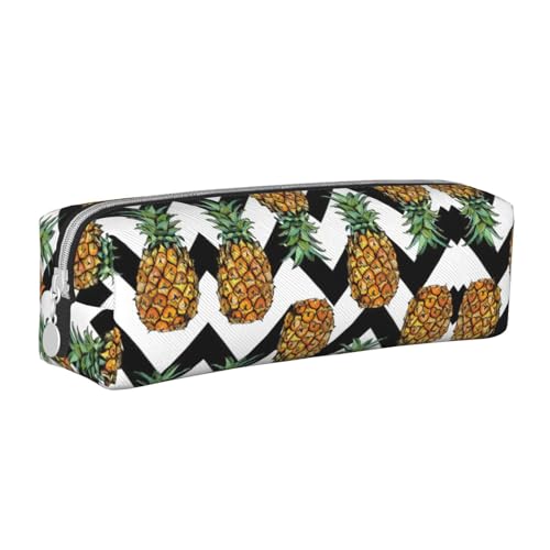 Federmäppchen aus Leder mit Blumen und Blättern, dreidimensionales Federmäppchen mit großem Fassungsvermögen, langlebig, praktisch, tragbar, Sommer Ananas, Einheitsgröße von PULaif