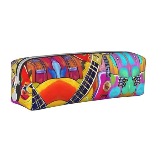 Federmäppchen aus Leder mit Reißverschluss, dreidimensionales Federmäppchen mit großem Fassungsvermögen, langlebig, praktisch, tragbar, Farbige Akustik- und Gitarren, Einheitsgröße von PULaif