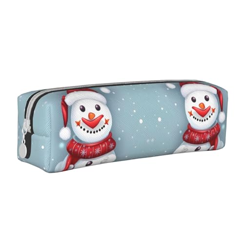 Federmäppchen aus Leder mit Reißverschluss, dreidimensionales Federmäppchen mit großem Fassungsvermögen, langlebig, praktisch, tragbar, Frohe Weihnachten Schöner Schneemann, Einheitsgröße von PULaif