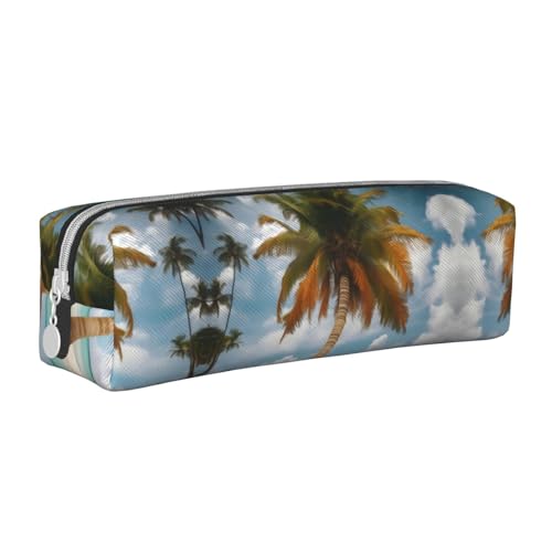 Federmäppchen aus Leder mit Reißverschluss, dreidimensionales Federmäppchen mit großem Fassungsvermögen, langlebig, praktisch, tragbar, Palme Tropisch, Einheitsgröße von PULaif
