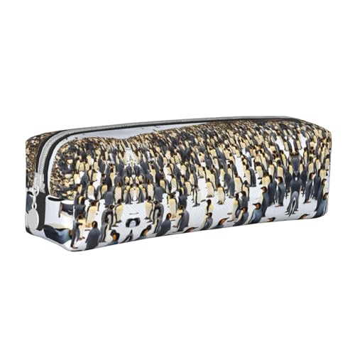 Federmäppchen aus Leder mit Reißverschluss, dreidimensionales Federmäppchen mit großem Fassungsvermögen, langlebig, praktisch, tragbar, Pinguine im Schnee, Einheitsgröße von PULaif