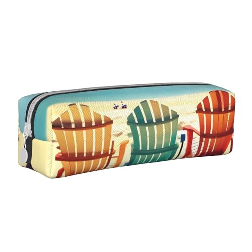 Federmäppchen aus Leder mit Reißverschluss, dreidimensionales Federmäppchen mit großem Fassungsvermögen, langlebig, praktisch, tragbar, Strandszene mit Stühlen, Einheitsgröße von PULaif