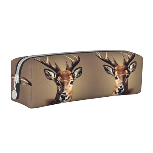 Federmäppchen aus Leder mit Reißverschluss, dreidimensionales Federmäppchen mit großem Fassungsvermögen, langlebig, praktisch und tragbar, Hirschkopfdruck, Einheitsgröße von PULaif