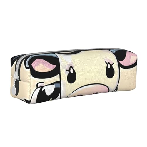 Federmäppchen mit Hundepfotenabdruck, Leder, mit Reißverschluss, dreidimensionales Federmäppchen mit großem Fassungsvermögen, langlebig, praktisch, tragbar, Cartoon Milchkuh, Einheitsgröße von PULaif