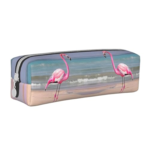 Federmäppchen mit Kaninchen-Hintergründen, Leder, mit Reißverschluss, dreidimensionales Federmäppchen mit großem Fassungsvermögen, langlebig, praktisch, tragbar, Rosa Flamingo am Strand, Einheitsgröße Federmäppchen mit Kaninchen-Hintergründen, Leder, mit Reißverschluss, dreidimensionales Federmäppchen mit großem Fassungsvermögen, langlebig, praktisch, tragbar, Rosa Flamingo am Strand, Einheitsgröße von PULaif