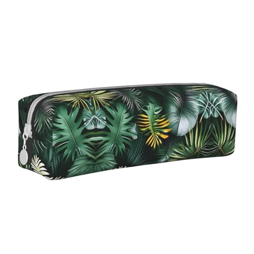 Federmäppchen mit Weltkarte, Leder, mit Reißverschluss, dreidimensionales Federmäppchen mit großem Fassungsvermögen, langlebig, praktisch, tragbar, Tropische Palmenblätter, Einheitsgröße von PULaif