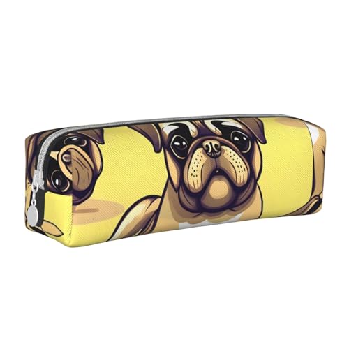 Happy-Halloween-Day Trick-or-Treat Leder-Federmäppchen mit Reißverschluss, dreidimensionales Federmäppchen mit großem Fassungsvermögen, langlebig, praktisch, tragbar, Lustiger Mops-Welpe mit von PULaif