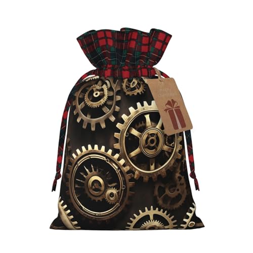 PULaif Coole Steampunk-Geschenktüten mit Kordelzug, große Weihnachtstüten für Geschenke, Partygeschenke, Weihnachtsgeschenktüten, Coole Steampunk-Getriebe, 1 Count (Pack of 1) von PULaif
