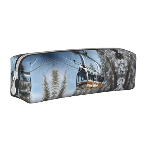 Winter-Federmäppchen aus Leder mit Reißverschluss, dreidimensionales Federmäppchen mit großem Fassungsvermögen, langlebig, praktisch, tragbar, Winterseil-Skilift, Einheitsgröße von PULaif