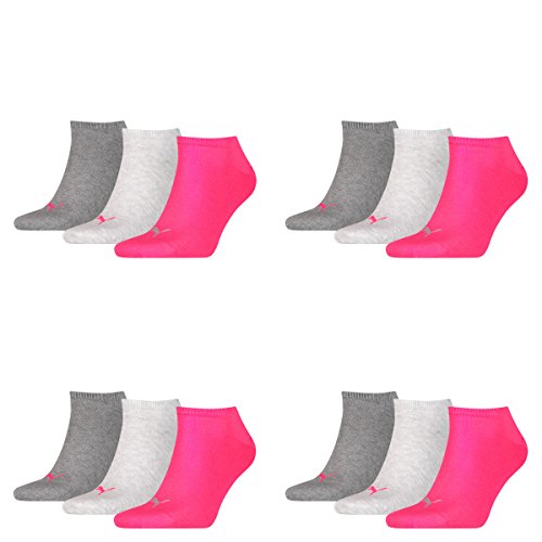 12 Paar PUMA Sneakersocken im Vorteilspack (Middle Grey Melange / Pink, 12 Paar 39/42) von PUMA