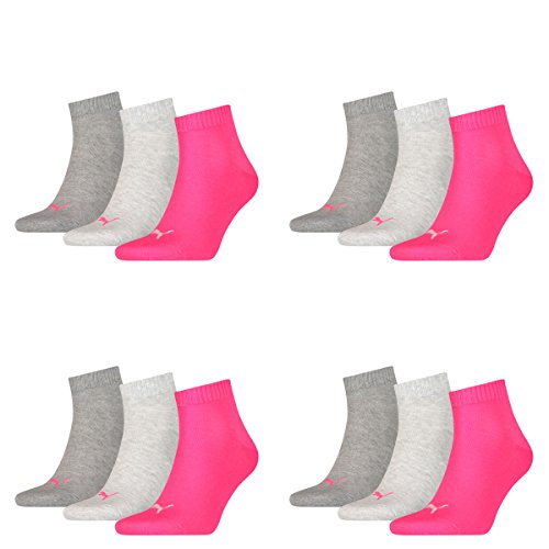 12 Paar Puma Unisex Quarter Socken Sneaker Gr. 35 - 49 für Damen Herren Füßlinge, Farbe:656 - middle grey mélange/pink, Socken & Strümpfe:39-42 von PUMA