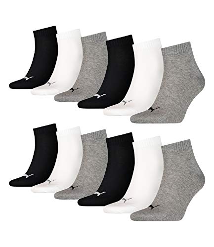 PUMA 12 Paar Unisex Quarter Socken Sneaker Gr. 35-49 für Damen Herren Füßlinge, Farbe:882 - grey/white/black, Socken & Strümpfe:39-42 von PUMA