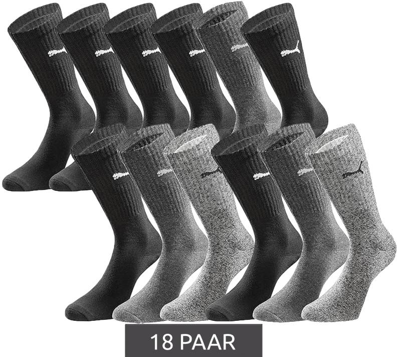 18 Paar PUMA Sport-Strümpfe mit gepolsterten Fußbereich Tennissocken atmungsaktive Socken extra weicher Bund 701224759 in Schwarz/Anthrazit/Grau meliert oder Schwarz/Anthrazit von PUMA