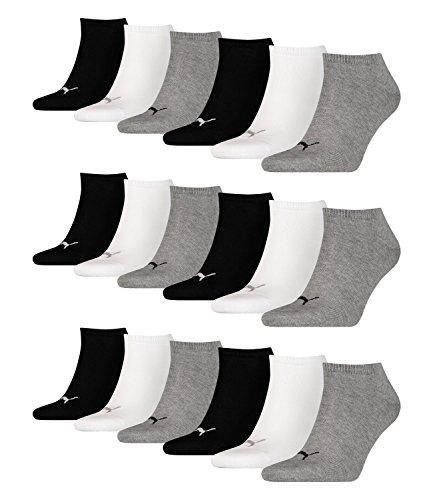 PUMA 18 Paar Sneaker Invisible Socken Gr. 35-49 Unisex für Damen Herren Füßlinge, Farbe:882 - grey/white/black, Socken & Strümpfe:35-38 von PUMA