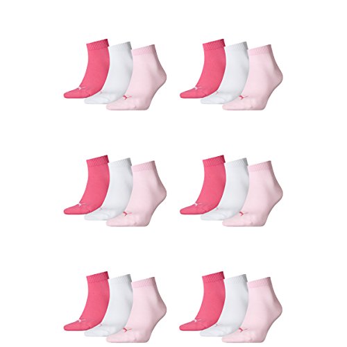 PUMA 18 Paar Unisex Quarter Socken Sneaker Gr. 35-49 für Damen Herren Füßlinge, Farbe:422 - pink lady, Socken & Strümpfe:35-38 von PUMA