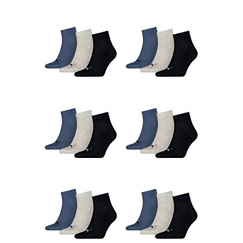 PUMA 18 Paar Unisex Quarter Socken Sneaker Gr. 35-49 für Damen Herren Füßlinge, Farbe:532 - navy/grey/nightshadow b, Socken & Strümpfe:43-46 von PUMA