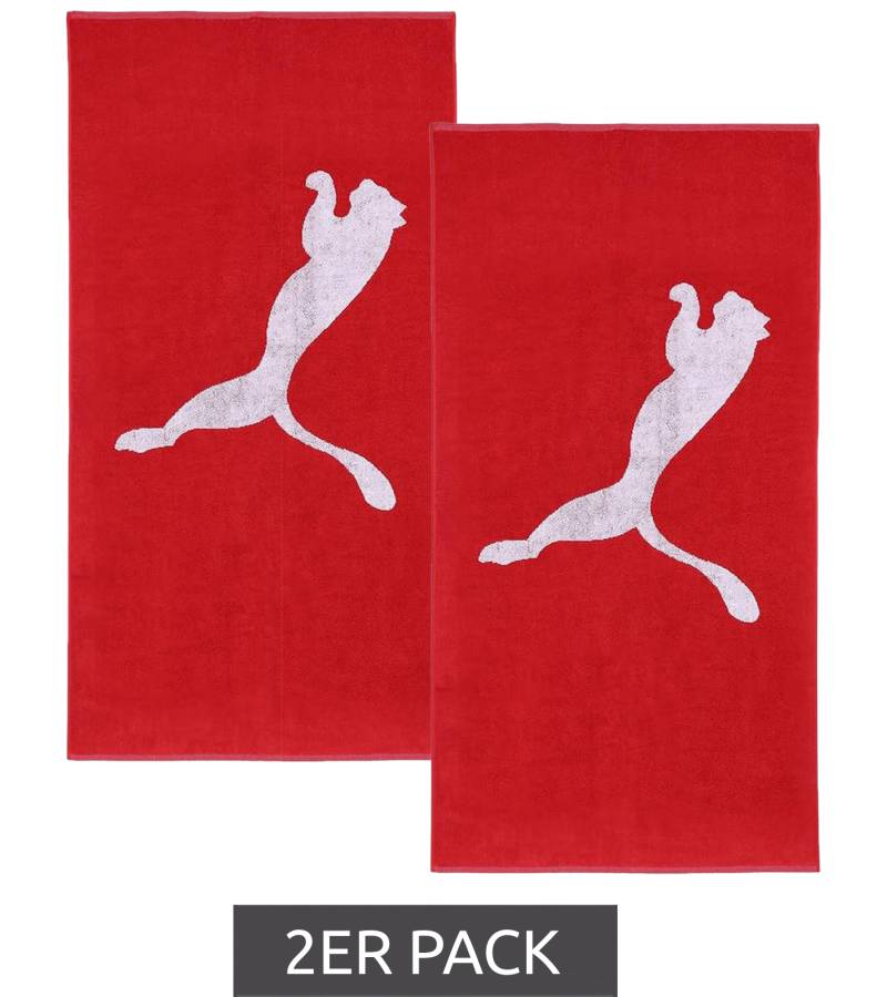 2er Pack PUMA Baumwoll-Badetuch Frottee-Handtuch mit großem Marken-Logo 50cm x 100cm 054553 02 Rot von PUMA