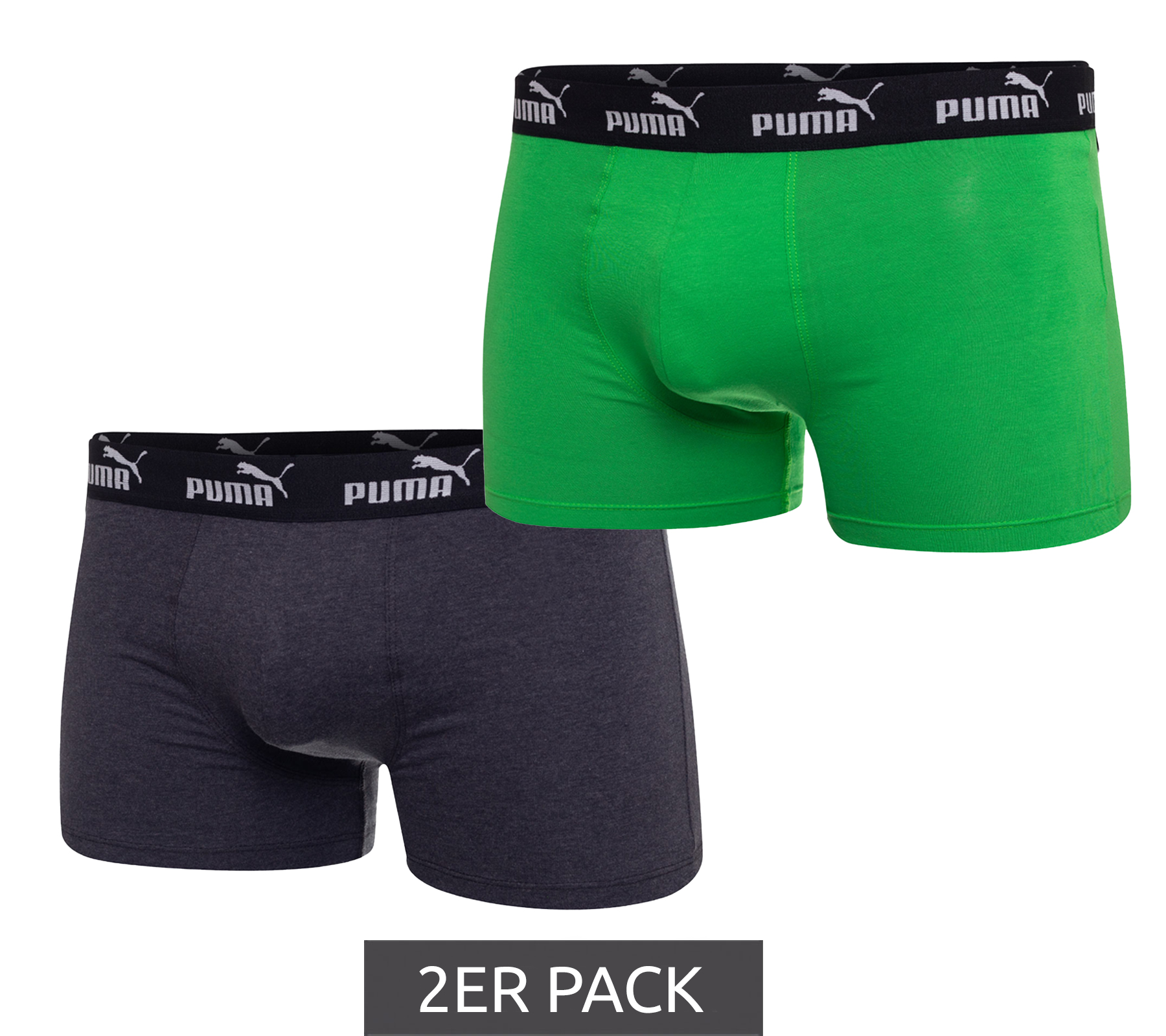 2er Pack PUMA Everyday Basic Boxer Herren Boxer-Shorts Baumwoll-Unterhose 701232894 004 Grau/Grün von PUMA