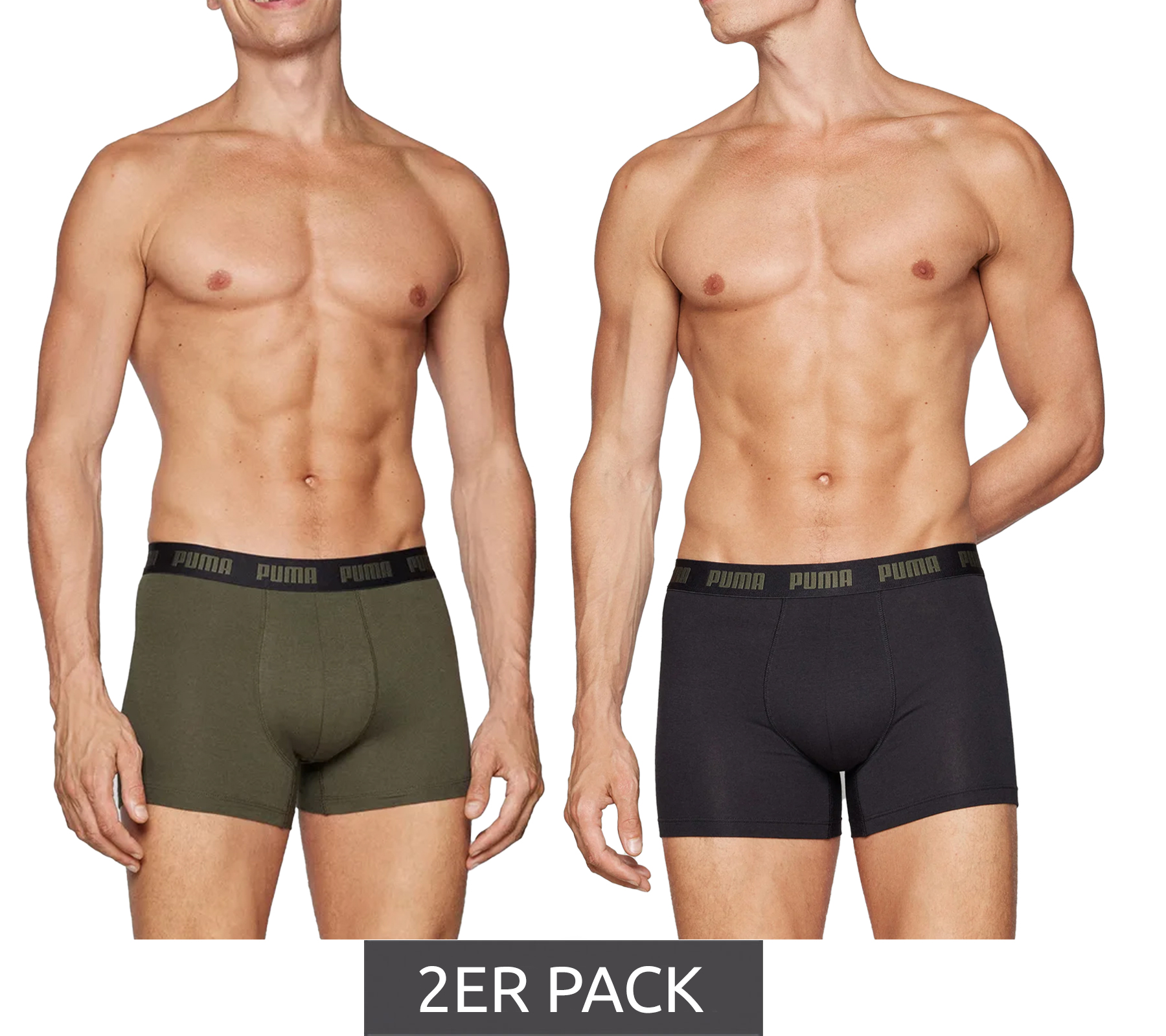 2er Pack PUMA Everyday Basic Boxer Herren Boxer-Shorts Baumwoll-Unterhose 701232894 008 Khaki/Schwarz von PUMA
