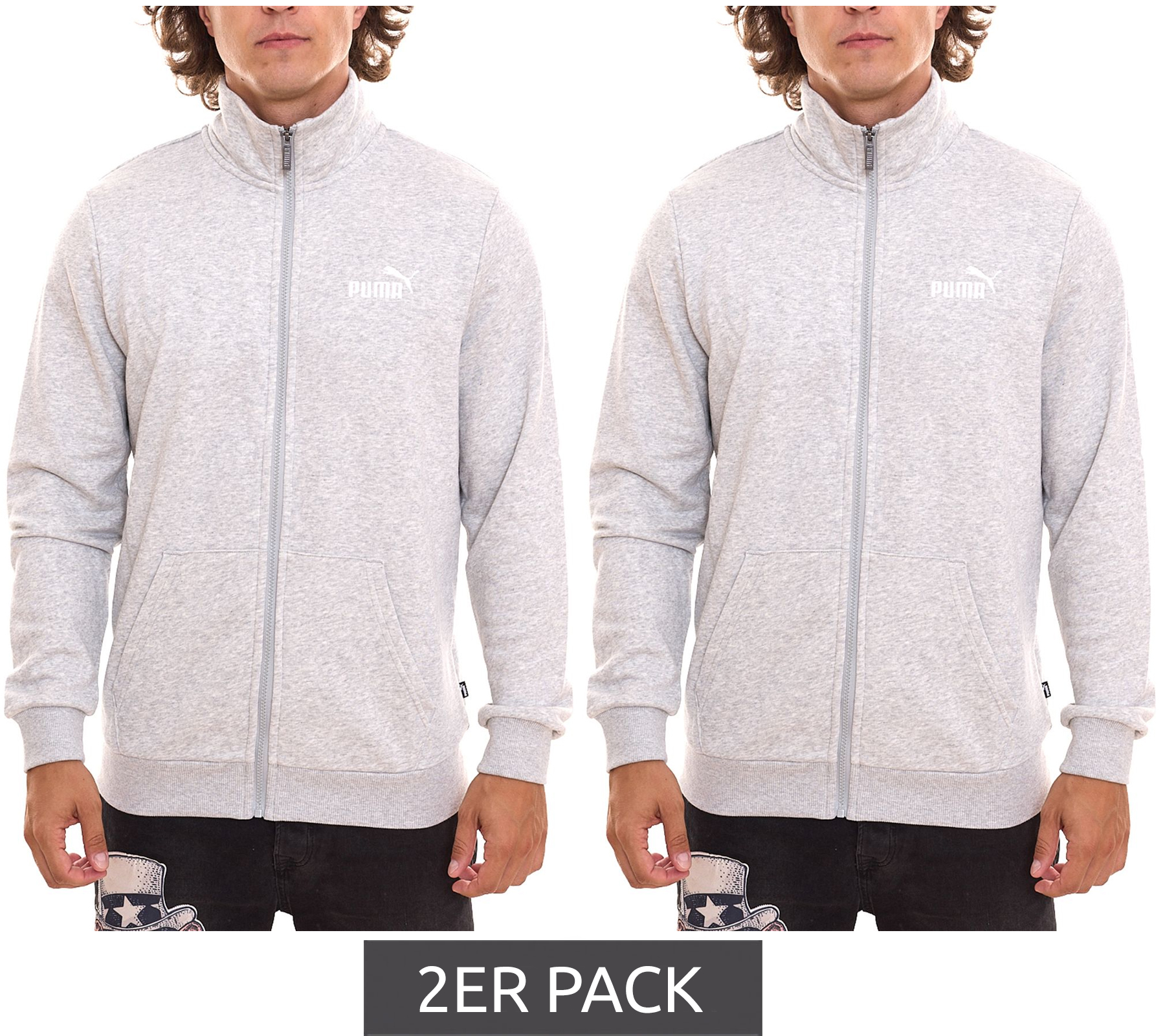 2er Pack PUMA Men Ess 2 Col Track Jacket nachhaltige Herren Sweat-Jacke Trainings-Jacke Baumwolle 679632 04 Grau von PUMA