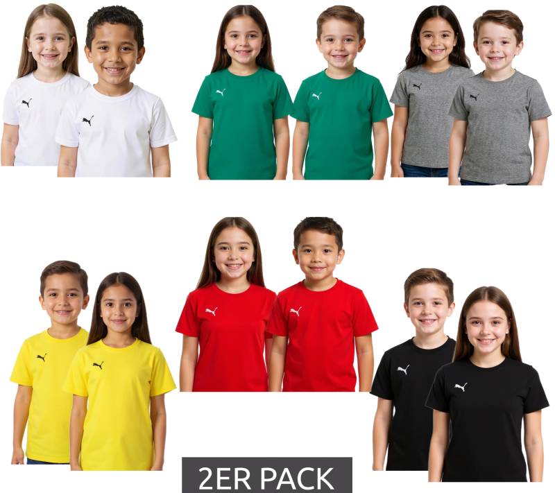 2er Pack PUMA TeamGoal 23 Jungen & Mädchen Sport-Shirt Baumwoll-Shirt mit Logo-Patch T-Shirt 656709 in Grün, Schwarz, Grau, Gelb, Rot oder Weiß von PUMA