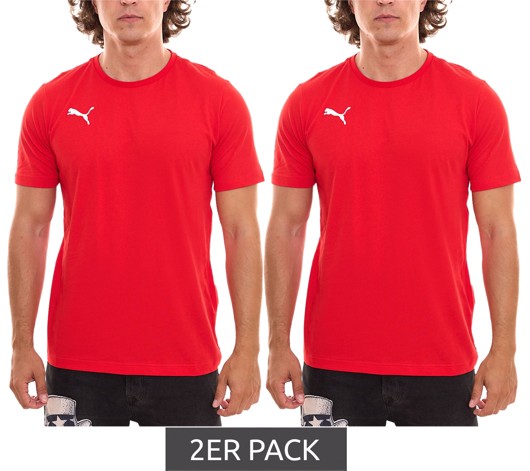 2er Pack Puma TeamGOAL 23 Casual Herren Baumwoll-Shirt mit Logo-Stickerei schlichtes T-Shirts 656578 01 Rot von PUMA