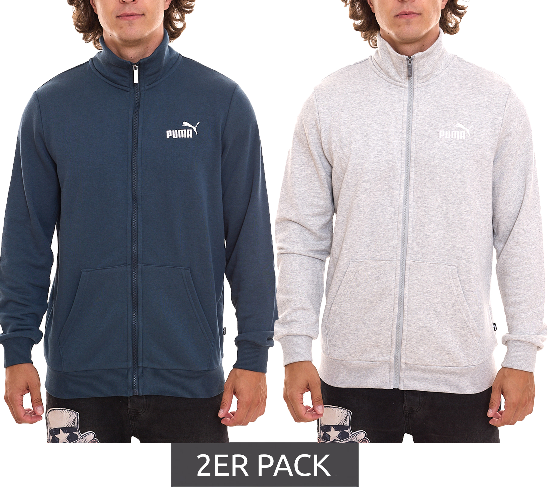 2er Sparpack PUMA Men Ess 2 Col Track Jacket nachhaltige Herren Sweat-Jacke Trainings-Jacke Baumwolle 679632 Grau oder Blau von PUMA