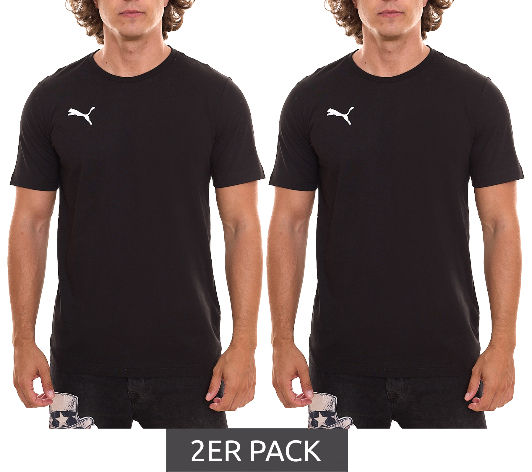 2er Sparpack PUMA TeamGoal 23 Casual Herren T-Shirt mit Logo-Stickerei Baumwoll-Shirt Fußball 656578 03 Schwarz von PUMA