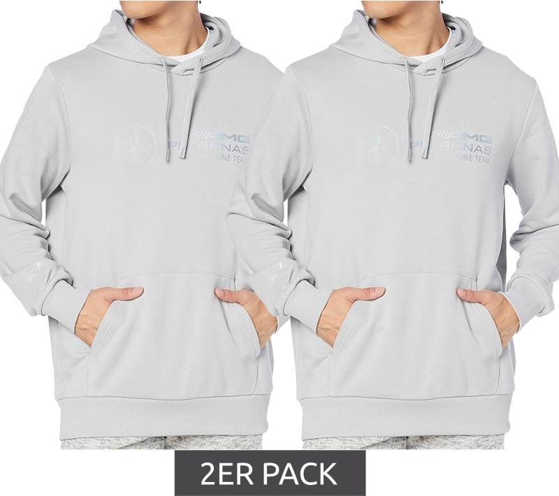 2er Sparpack PUMA X Mercedes-Benz AMG Petronas F1 MAPF1 LS Statement Herren Kapuzen-Pullover mit reflektierendem Logo Druck Baumwoll-Hoodie 621158 02 Grau von PUMA