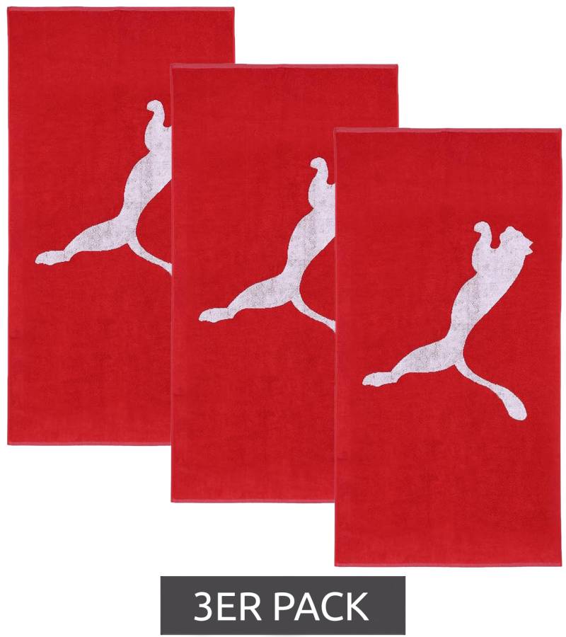 3er Pack PUMA Baumwoll-Badetuch Frottee-Handtuch mit großem Marken-Logo Sport-Handtuch 50cm x 100cm 054553 02 Rot von PUMA