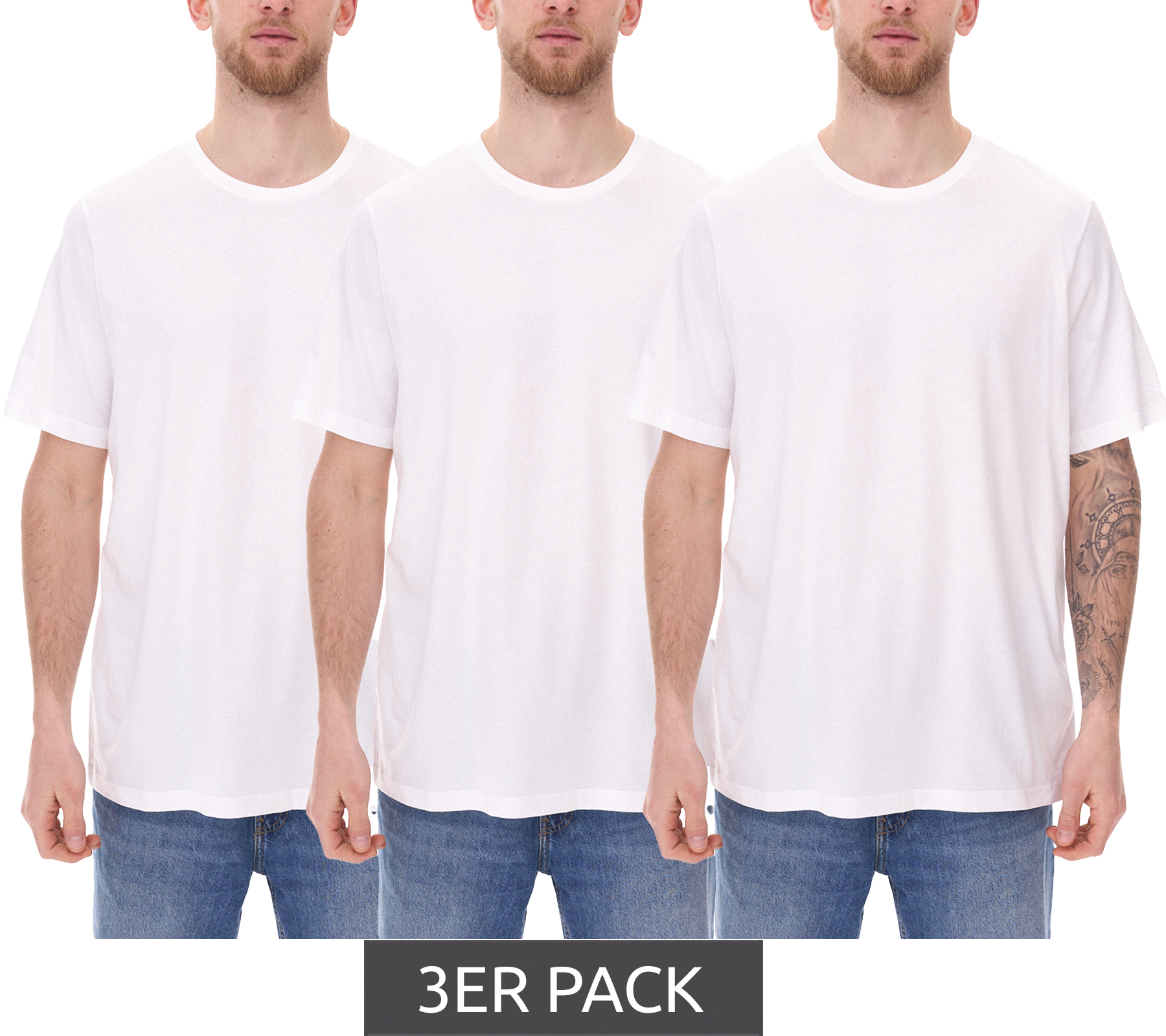 3er Pack PUMA Herren Baumwoll-Shirt T-Shirts Rundhals-Shirt Basic-Shirt 678256 01 Weiß von PUMA