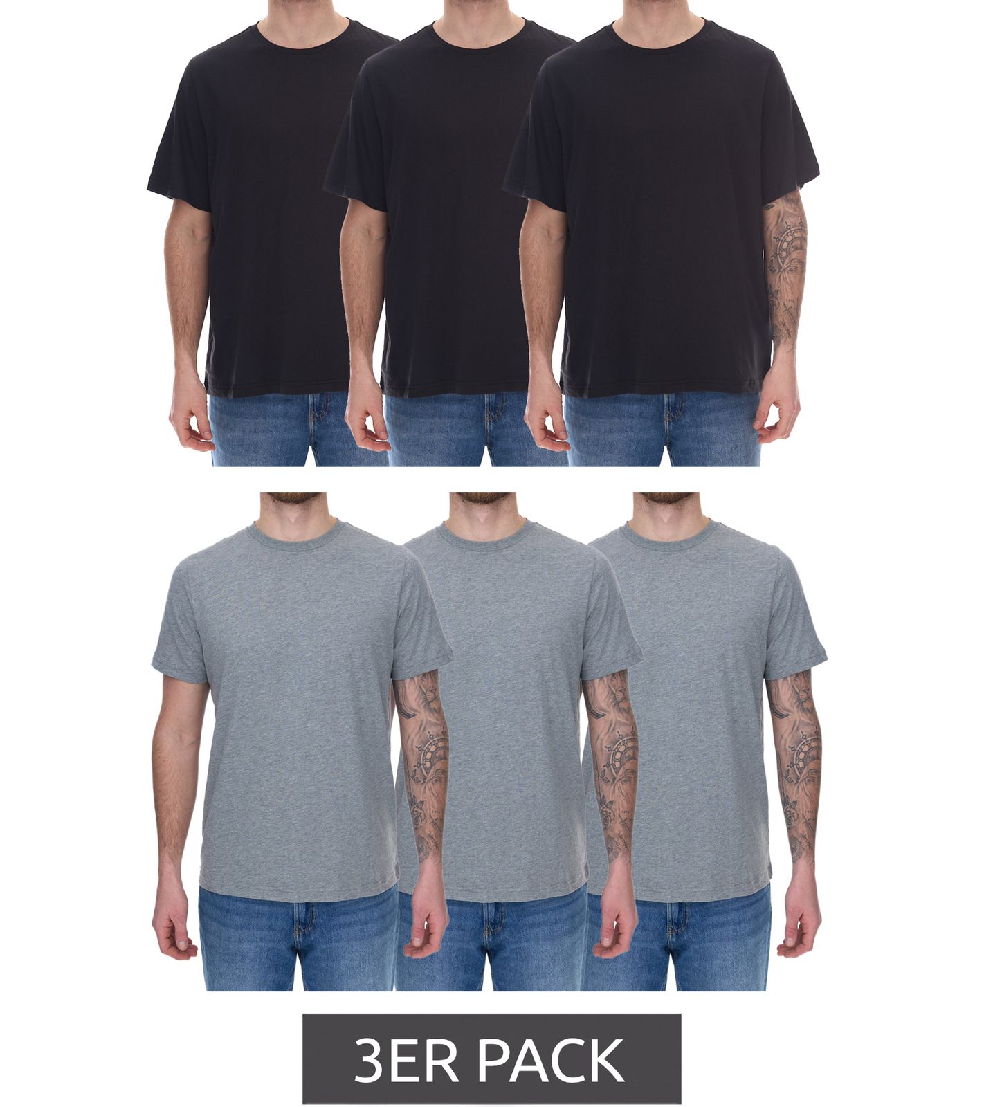 3er Pack PUMA Herren Baumwoll-Shirt T-Shirts Rundhals-Shirt Basic-Shirt 678256 02 in Schwarz oder 683509 01 in Grau von PUMA