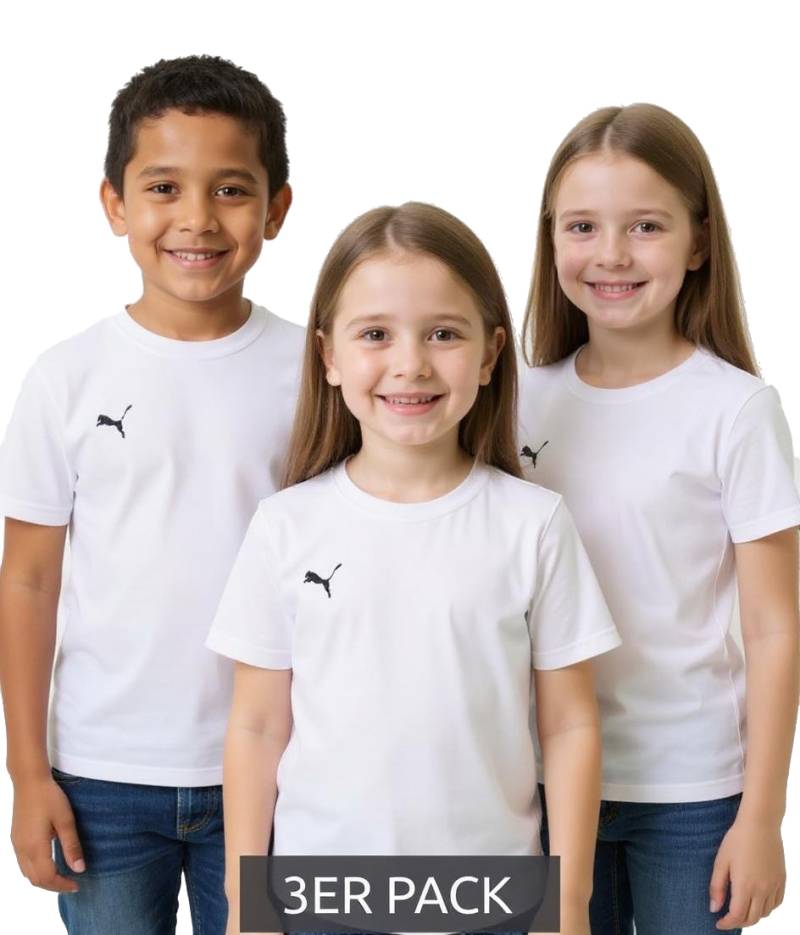 3er Pack PUMA TeamGoal 23 Casual Kinder Sport-Shirt für Jungen & Mädchen Baumwoll T-Shirt mit Logo-Stickerei 656709 04 Weiß von PUMA