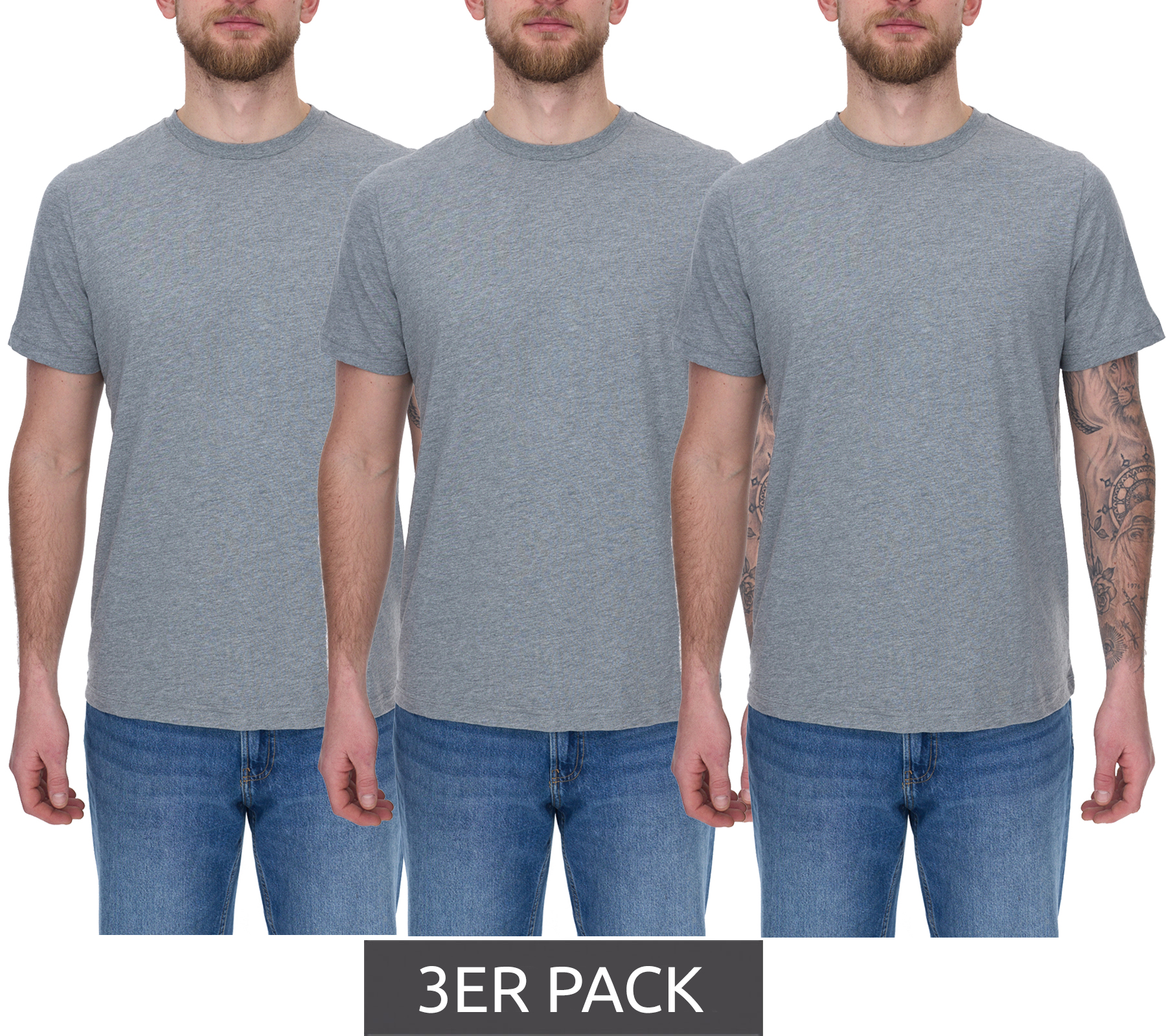 3er Pack Puma Statement Deluxe Edition Base nachhaltiges Herren Baumwoll-Shirt T-Shirts 683509 01 Grau von PUMA