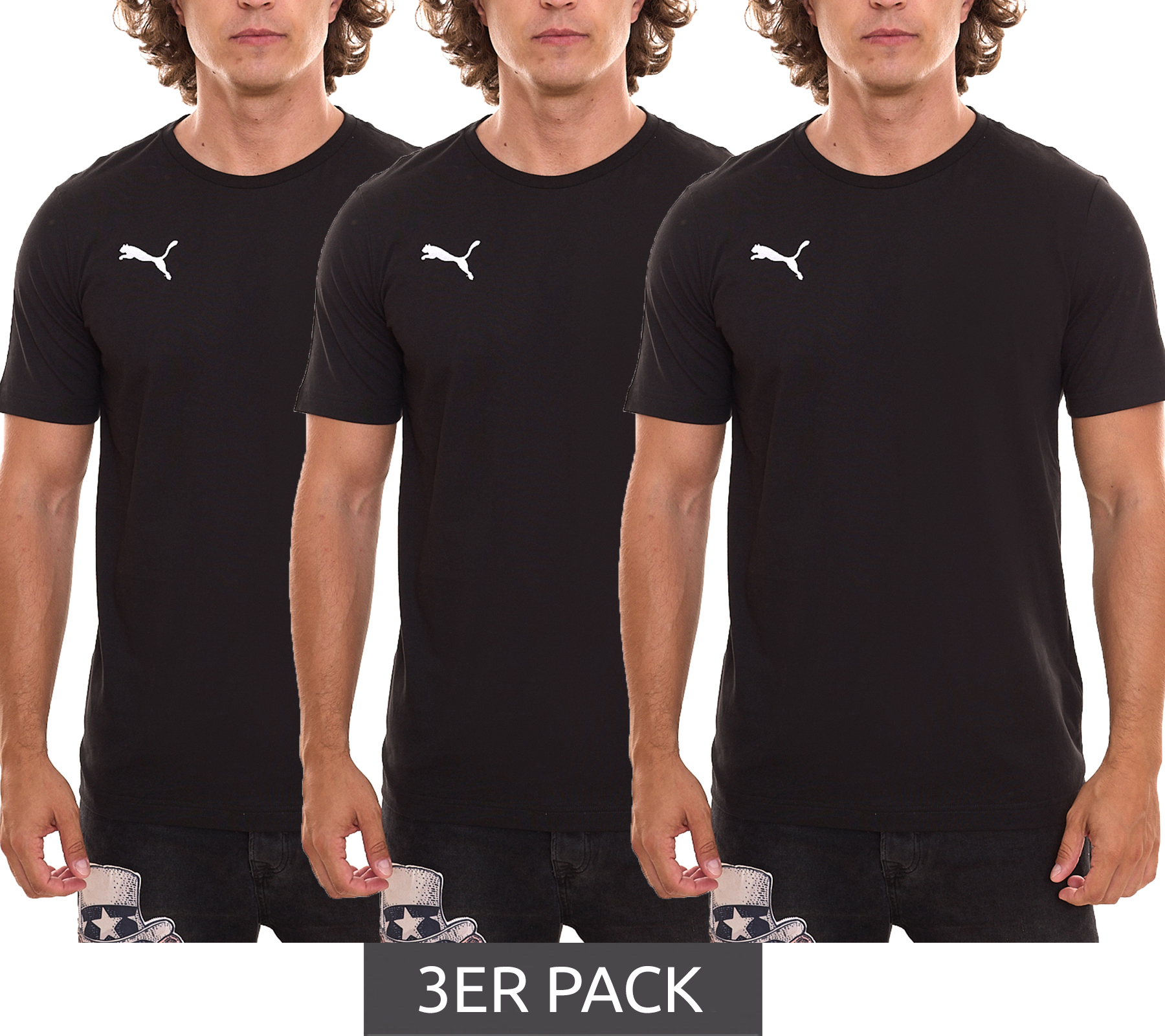 3er Pack Puma TeamGOAL 23 Casual Herren Baumwoll-Shirt mit Logo-Stickerei schlichtes T-Shirts 656578 03 3 Schwarz von PUMA
