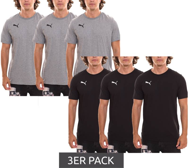 3er Pack Puma TeamGOAL 23 Casual Herren Baumwoll-Shirt mit Logo-Stickerei schlichtes T-Shirts 656578 Schwarz oder Grau von PUMA