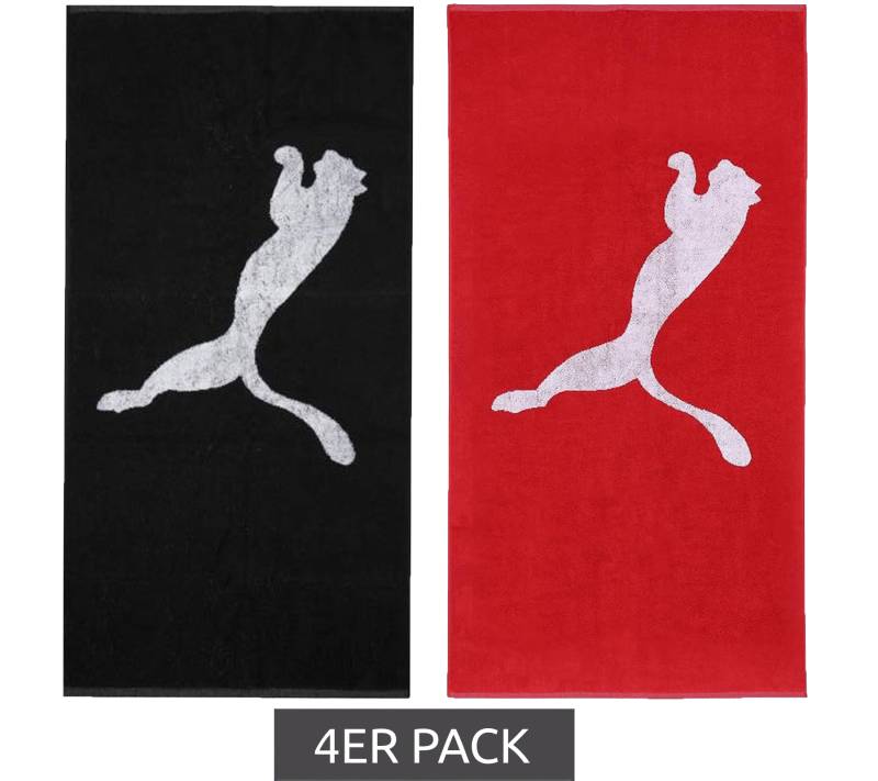 4er Sparpack PUMA Baumwoll-Badetuch Fitness-Tuch Frottee-Handtuch mit großem Marken-Logo 50cm x 100cm 054553 Rot oder Schwarz von PUMA