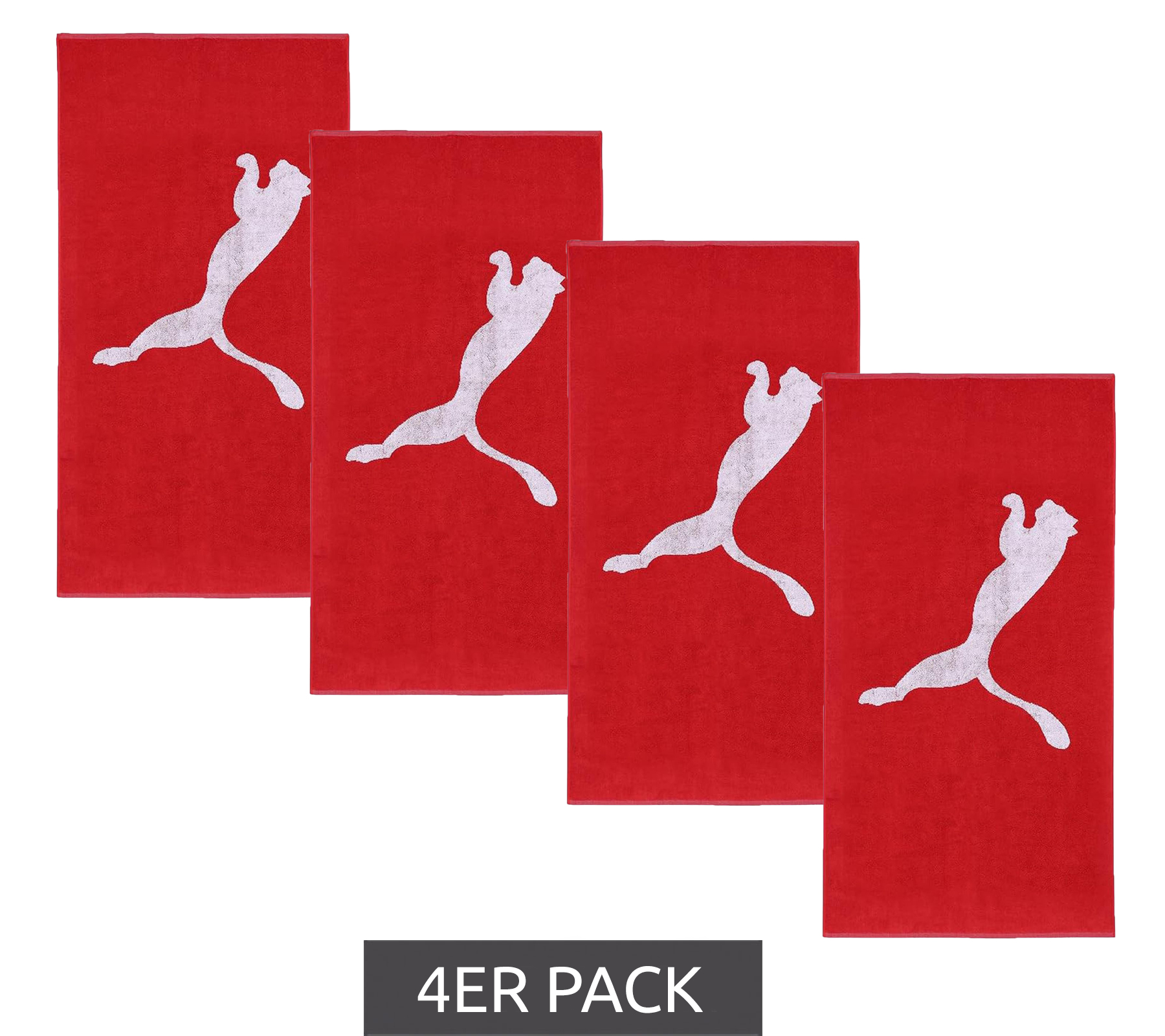 4er Sparpack PUMA Baumwoll-Badetuch Frottee-Handtuch mit großem Marken-Logo 50cm x 100cm 054553 02 Rot von PUMA