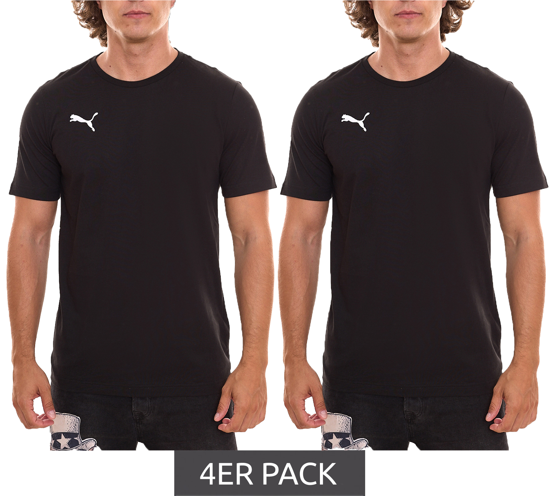 4er Sparpack PUMA TeamGoal 23 Casual Herren T-Shirt mit Logo-Stickerei Baumwoll-Shirt Fußball 656578 03 Schwarz von PUMA