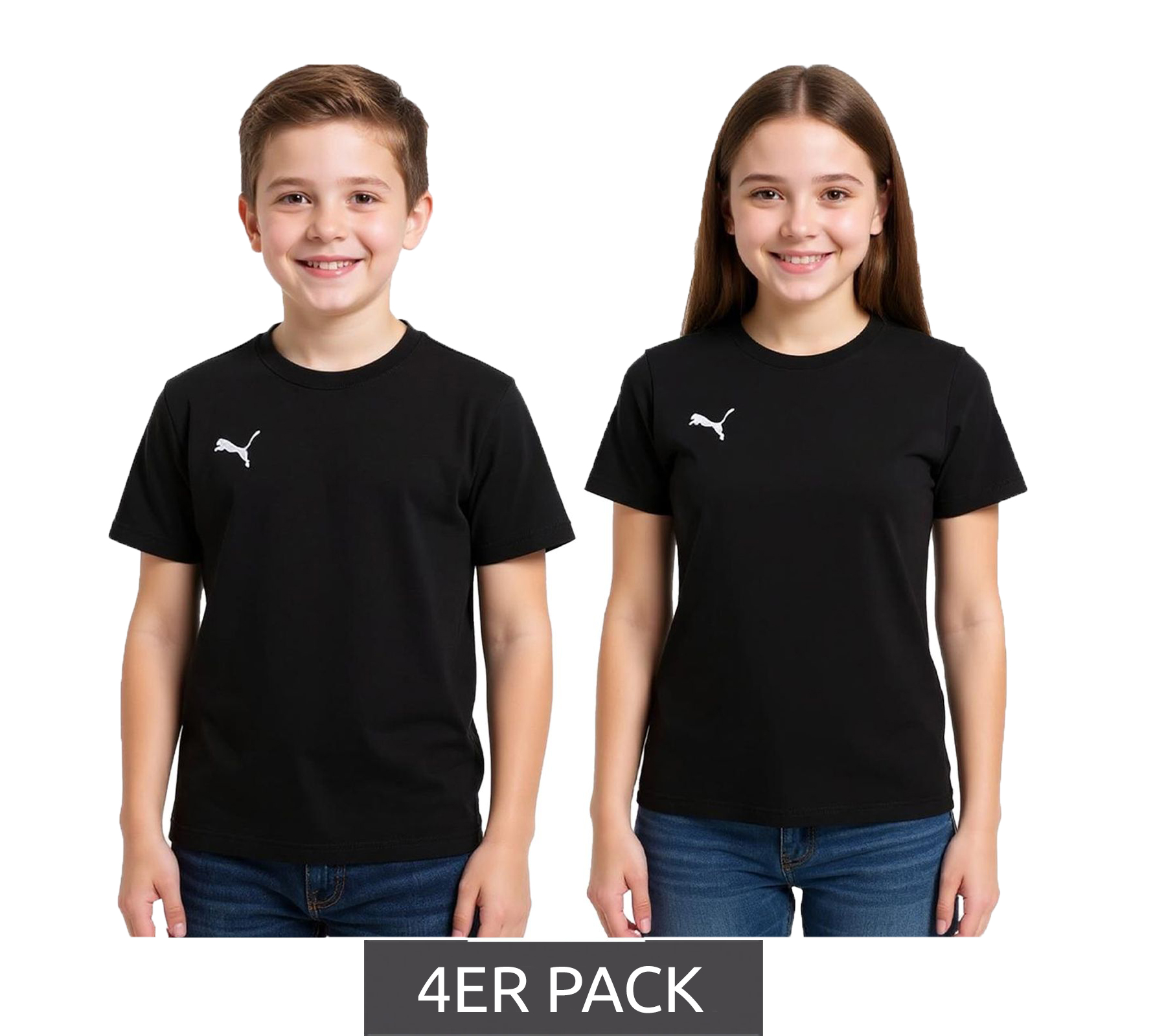 4er Sparpack PUMA TeamGoal 23 Jungen & Mädchen Sport-Shirt Baumwoll-Shirt mit Logo-Patch T-Shirt 656709 03 Schwarz von PUMA