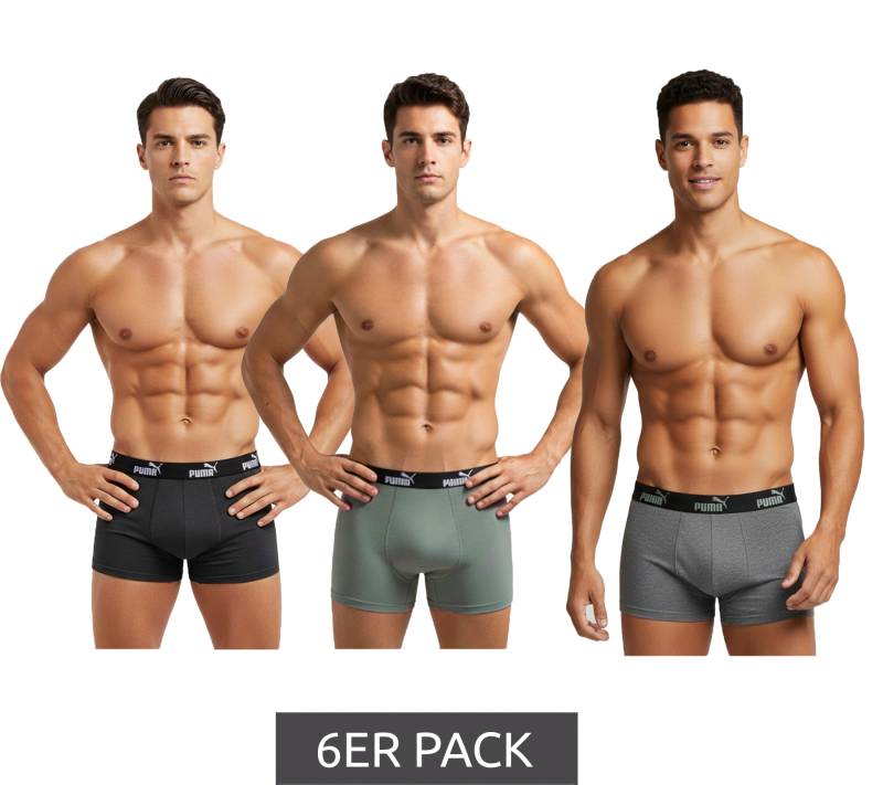 6er Pack PUMA Basic Boxer Herren Boxer-Shorts Baumwoll-Unterhose Unterwäsche 100003547 001 Schwarz/Grau-meliert/Grün von PUMA