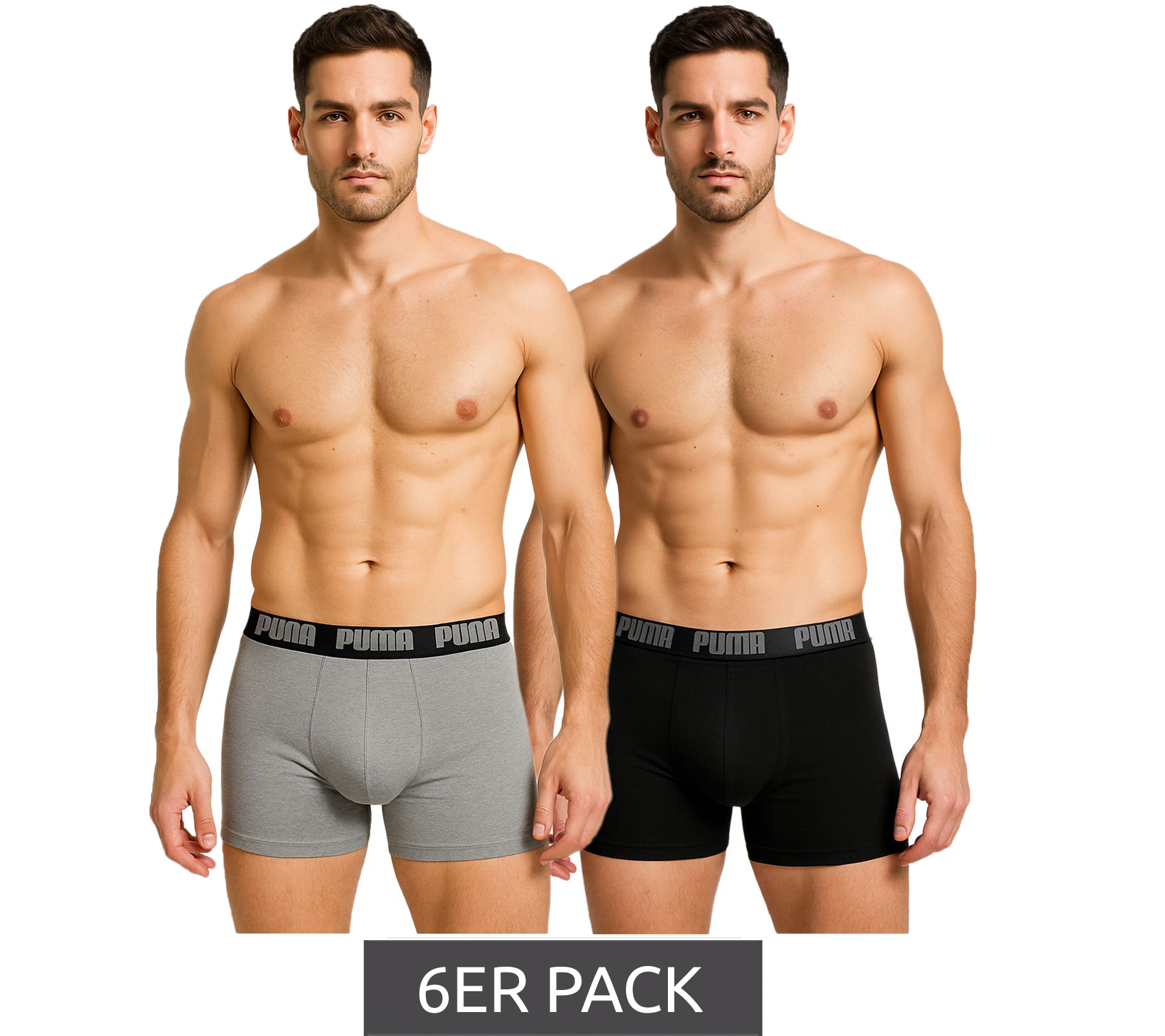 6er Pack PUMA Everyday Basic Boxer Herren Boxer-Shorts Baumwoll-Unterhose 521015001 691 Schwarz/Grau-meliert von PUMA