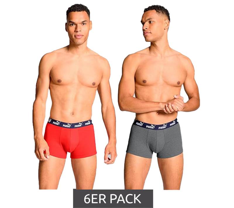 6er Pack PUMA Everyday Basic Boxer Herren Boxer-Shorts Baumwoll-Unterhose 701232894 003 Grau/Rot von PUMA