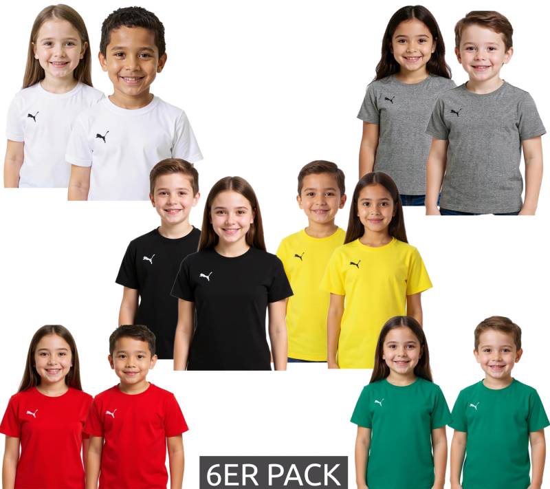 6er Pack PUMA TeamGoal 23 Jungen & Mädchen Sport-Shirt Baumwoll-Shirt mit Logo-Patch T-Shirt 656709 in Grün, Schwarz, Grau, Gelb, Rot oder Weiß von PUMA