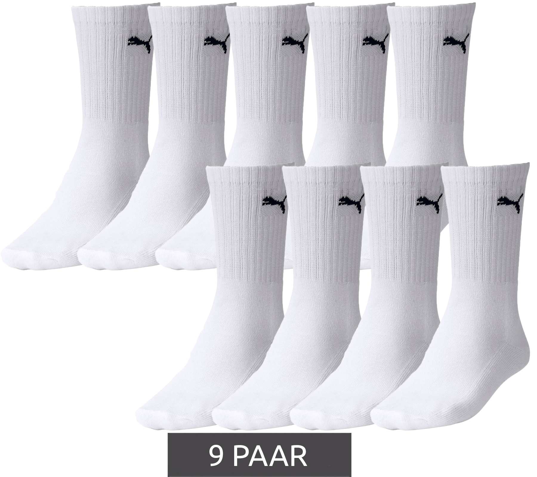9 Paar PUMA schlichte Sport-Socken Baumwoll-Socken Tennis-Socken lange Strümpfe 7308 300 Weiß von PUMA