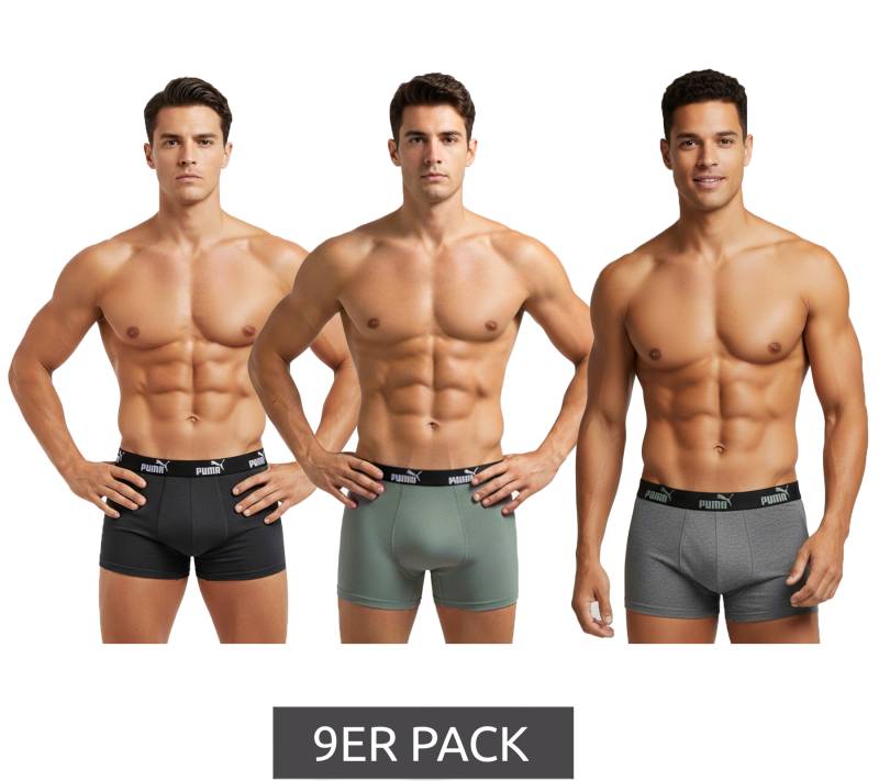 9er Pack PUMA Basic Boxer Herren Boxer-Shorts Baumwoll-Unterhose Unterwäsche 100003547 001 Schwarz/Grau-meliert/Grün von PUMA