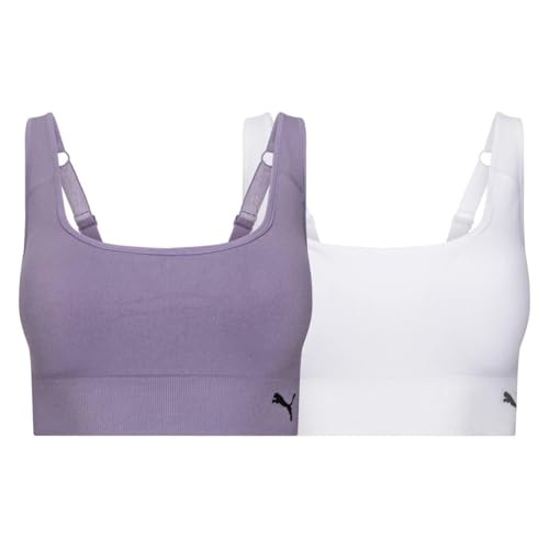 Nahtloser Sport-BH für Damen & Packung Sport-BHs mit verstellbaren Trägern & abnehmbaren Cups - Weiß, Größe M, Weiss/opulenter Garten von PUMA