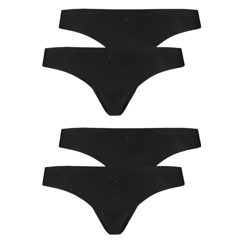 PUMA Damen 4er Pack Seamless Strings Microfiber Slips, Farbe:Schwarz, Artikel:-001 Black, Größe:L von PUMA